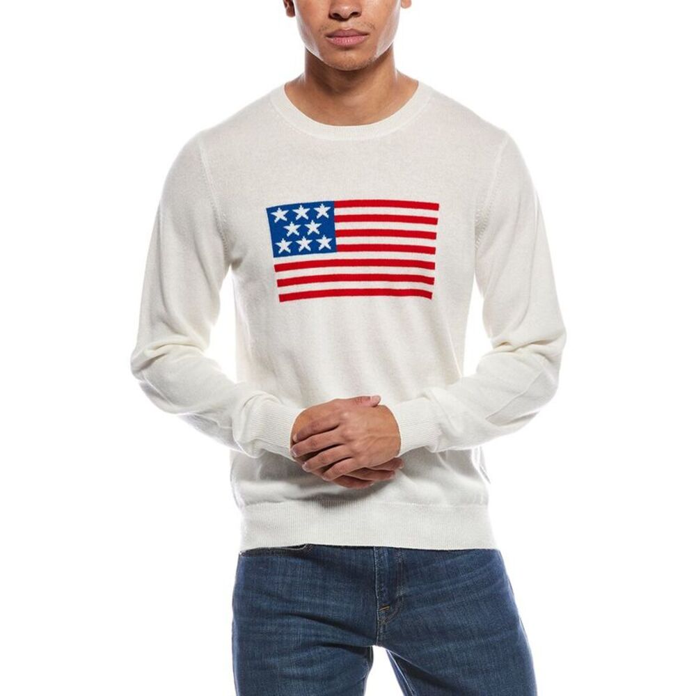 Brodie Cashmere Mens  American Flag Wool & Cashmere-Blend Crewneck Sweater,